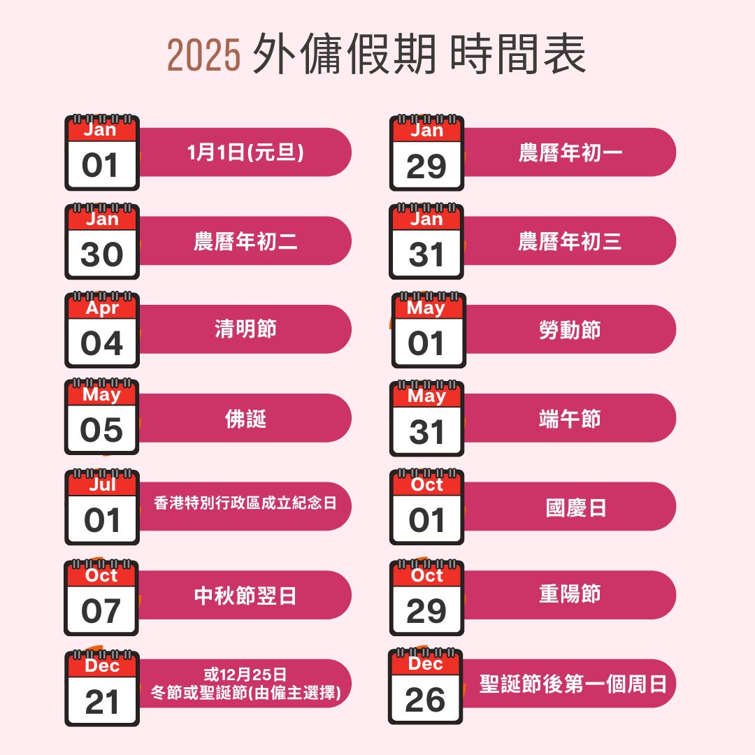 外傭假期(法定假期)2025