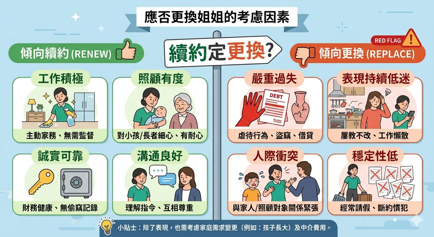 僱主難題 姐姐表現好壞參半，應該續約定係換姐姐？